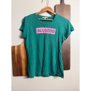Anthropologie Sundry Green Pigment Color with Pink All Good Graphic Tee Size 1
